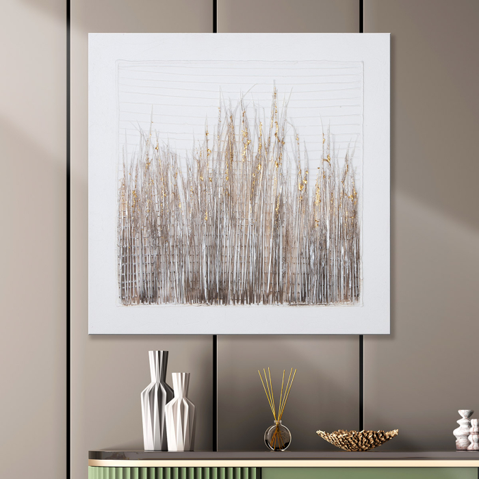 Tablou, patrat, „Cespuglio”, motiv cu iarba, panza, alb, PU 1, L. 3 cm, l. 80 cm, H 80 cm [3]