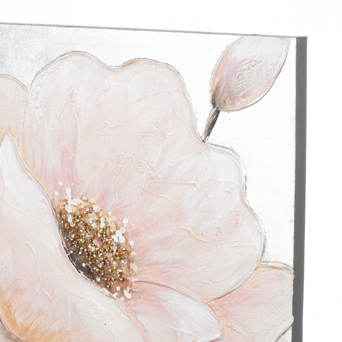 Tablou, pătrat, Hibiscus, Pânză, auriu, trandafir, argintiu, alb, PU 4, 2 buc. asortate, L. 2,5 cm, L. 50 cm, H. 50 cm [8]