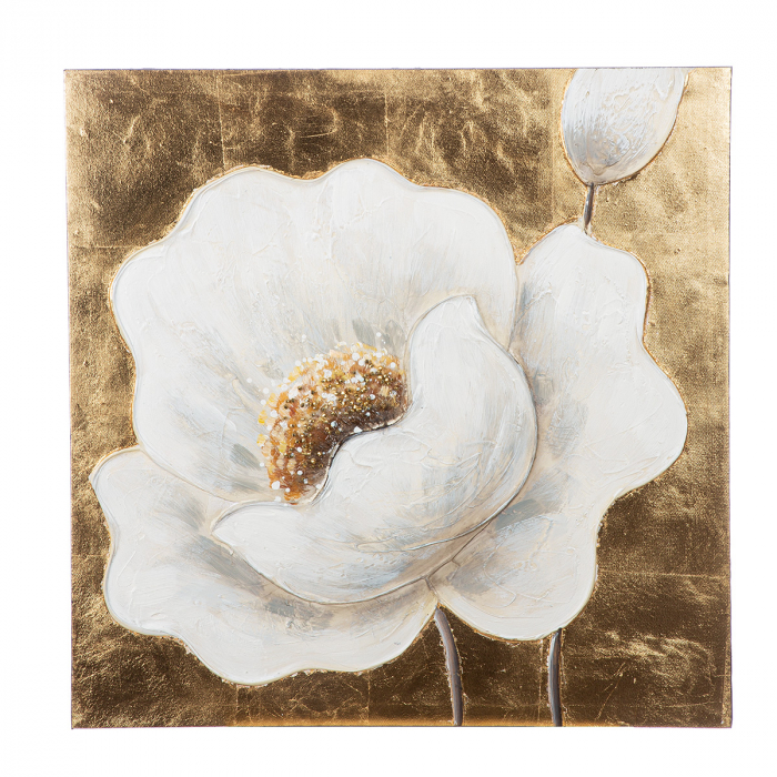 Tablou, pătrat, Hibiscus, Pânză, auriu, trandafir, argintiu, alb, PU 4, 2 buc. asortate, L. 2,5 cm, L. 50 cm, H. 50 cm [3]