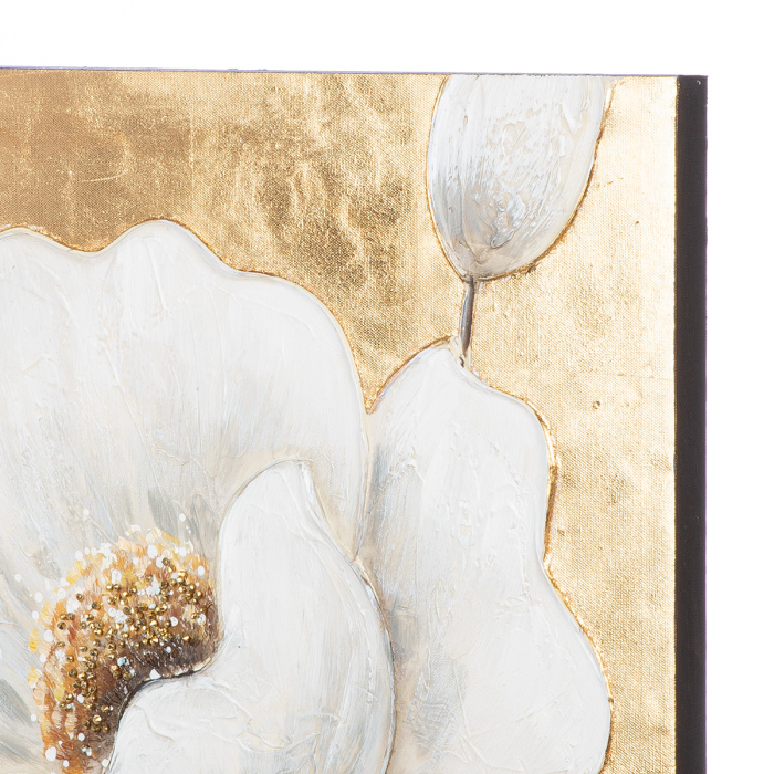 Tablou, pătrat, Hibiscus, Pânză, auriu, trandafir, argintiu, alb, PU 4, 2 buc. asortate, L. 2,5 cm, L. 50 cm, H. 50 cm [9]