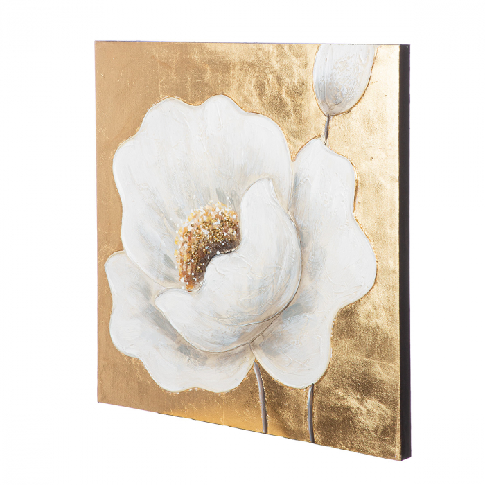 Tablou, pătrat, Hibiscus, Pânză, auriu, trandafir, argintiu, alb, PU 4, 2 buc. asortate, L. 2,5 cm, L. 50 cm, H. 50 cm [7]