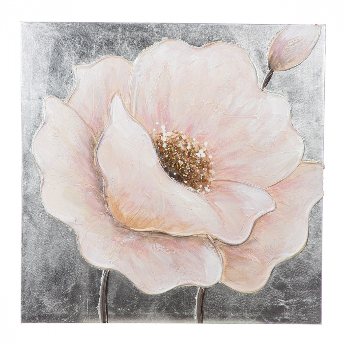 Tablou, pătrat, Hibiscus, Pânză, auriu, trandafir, argintiu, alb, PU 4, 2 buc. asortate, L. 2,5 cm, L. 50 cm, H. 50 cm [2]