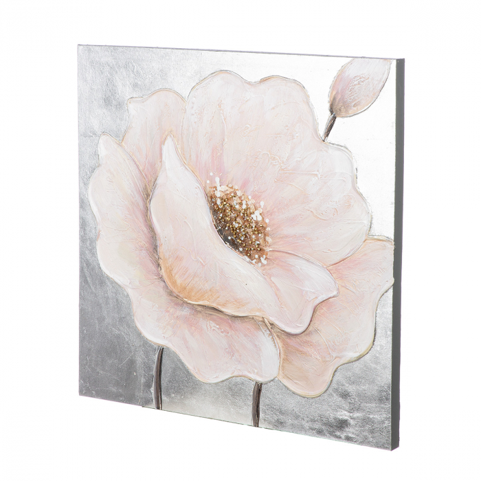 Tablou, pătrat, Hibiscus, Pânză, auriu, trandafir, argintiu, alb, PU 4, 2 buc. asortate, L. 2,5 cm, L. 50 cm, H. 50 cm [6]