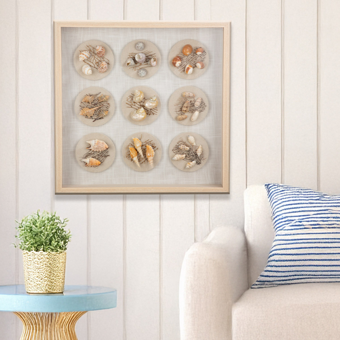 Tablou, pătrat, motiv scoici, MDF, culori naturale, PU 1, L. 7 cm, l. 60 cm, H 60 cm [5]