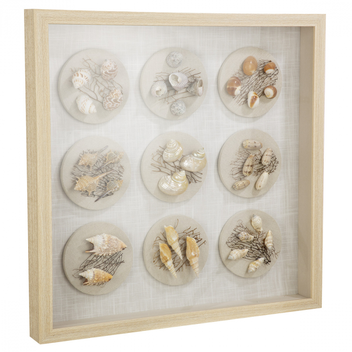 Tablou, pătrat, motiv scoici, MDF, culori naturale, PU 1, L. 7 cm, l. 60 cm, H 60 cm [2]