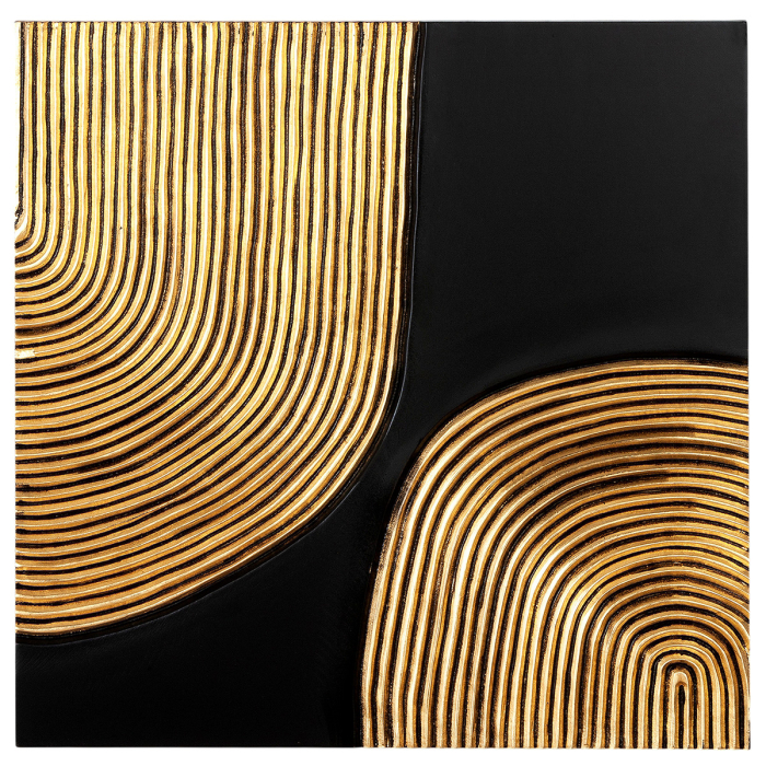 Tablou, patrat, "Solito", motiv circular, MDF, negru, auriu, PU 3, asortat de 3 ori, L. 3 cm, l. 60 cm, H 60 cm [5]