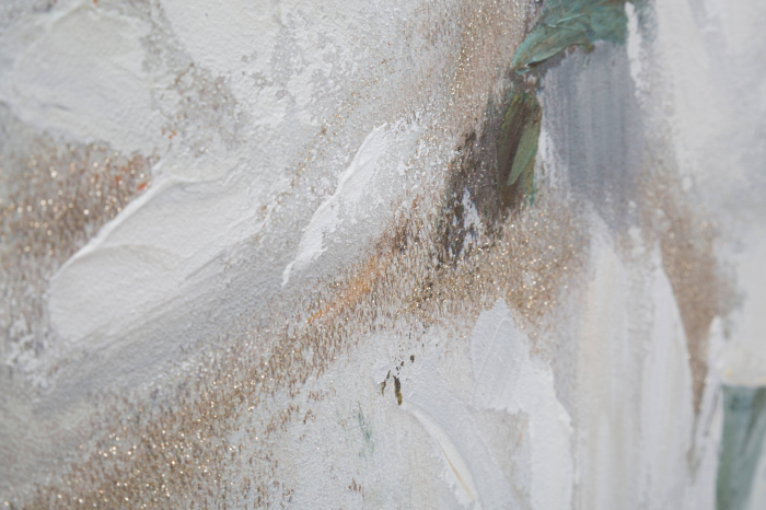 Tablou pictat manual Crem Flower, Lemn/Canvas, Multicolor, 100x80x3.7 cm [2]