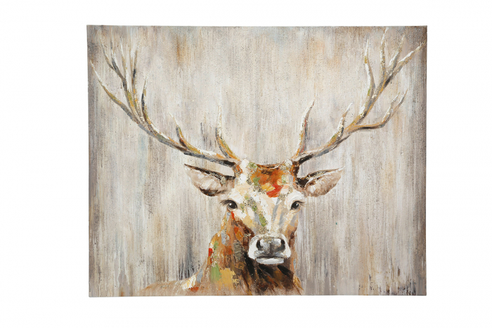 Tablou pictat manual DEER HEAD, panza, 80x99.5x2.8 cm [2]