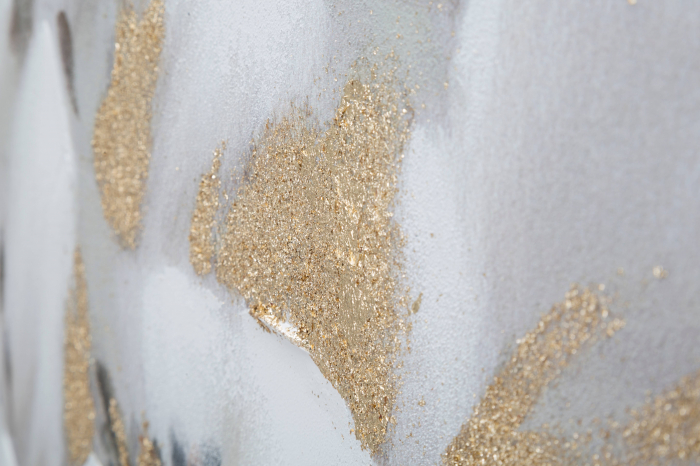 Tablou pictat manual White & Gold Flower, Lemn/Canvas, Multicolor, 100x80x3.7 cm [2]