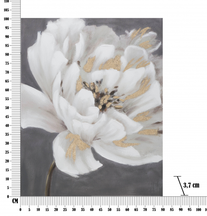 Tablou pictat manual White & Gold Flower, Lemn/Canvas, Multicolor, 100x80x3.7 cm [6]
