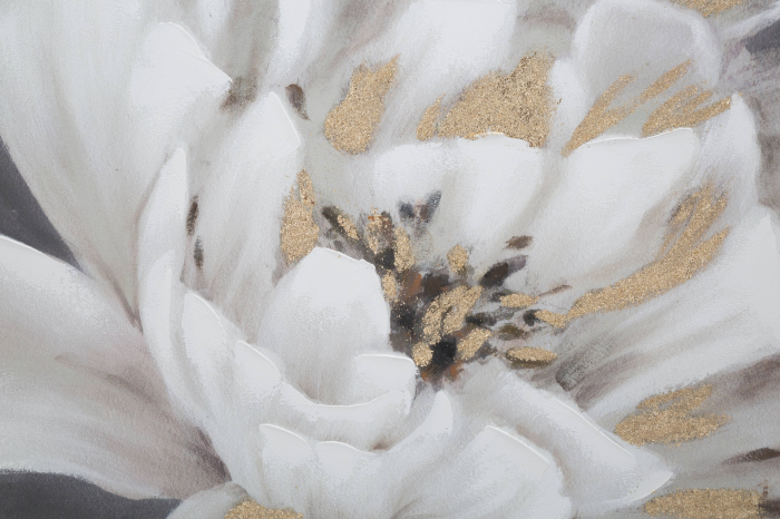 Tablou pictat manual White & Gold Flower, Lemn/Canvas, Multicolor, 100x80x3.7 cm [3]