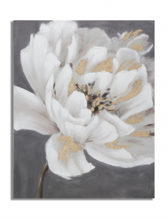 Tablou pictat manual White & Gold Flower, Lemn/Canvas, Multicolor, 100x80x3.7 cm [5]