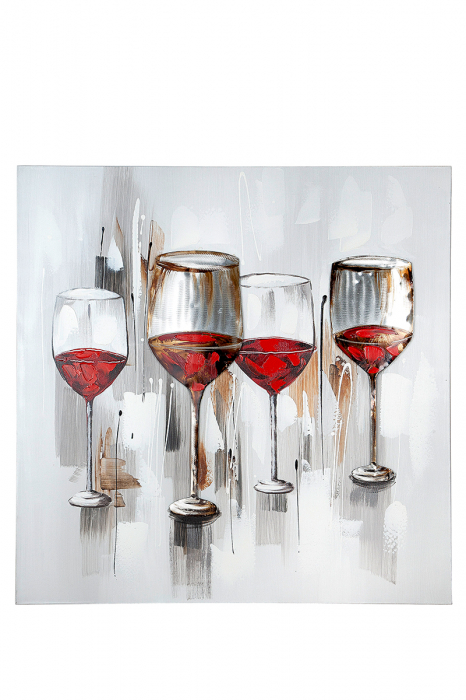 Tablou pictat manual WINE TASTING, panza, 100x100x3 cm [2]
