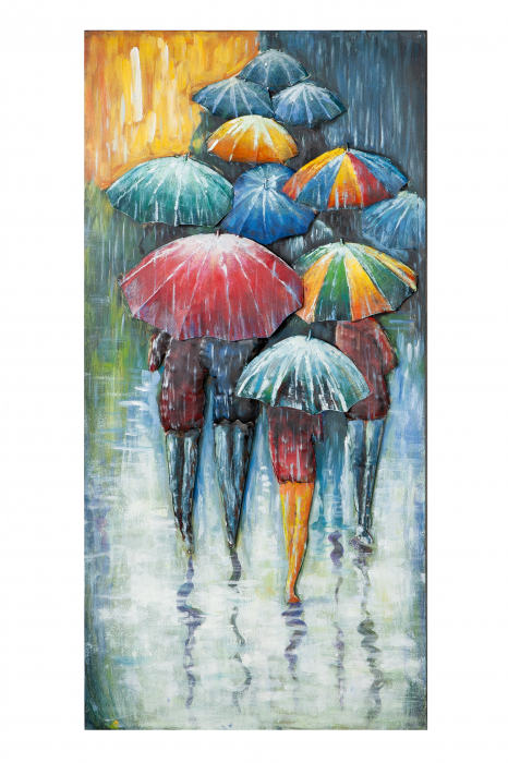 Tablou Umbrella Meeting, Metal, Multicolor, 60x120x2.3 cm [2]