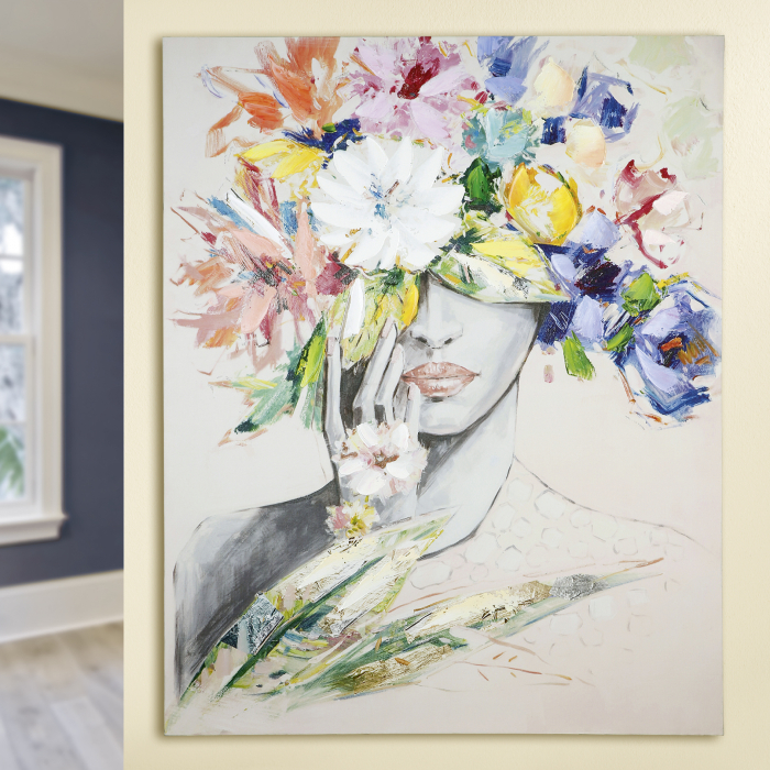 Tablou Woman Hat, panza, multicolor, 80x100x3 cm [2]