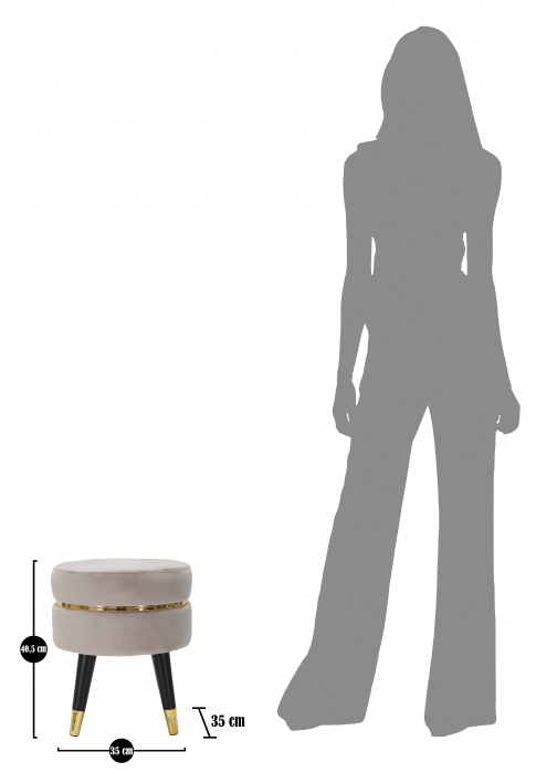 Taburet Paris Grigio, Lemn/Burete/Metal/Poliester, Gri/Negru/Auriu, 35.5x35.5x23 cm [7]