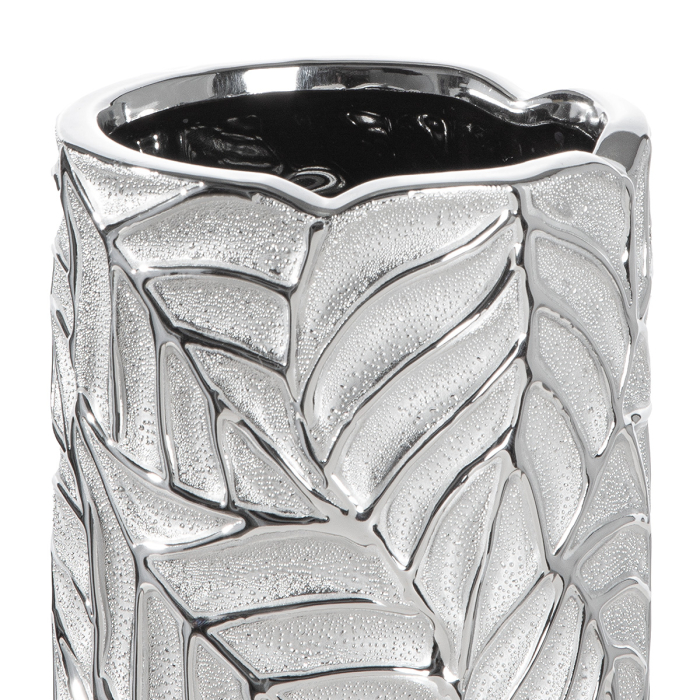 Vaza, cilindrica, "Faggio", motiv cu frunze, ceramica, culoare argintie, PU 3, H 20 cm, A. 11 cm [2]