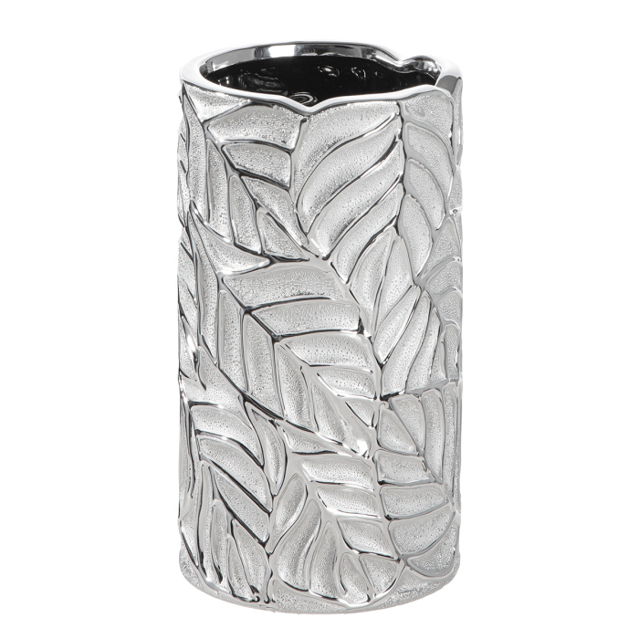 Vaza, cilindrica, "Faggio", motiv cu frunze, ceramica, culoare argintie, PU 3, H 20 cm, A. 11 cm [3]