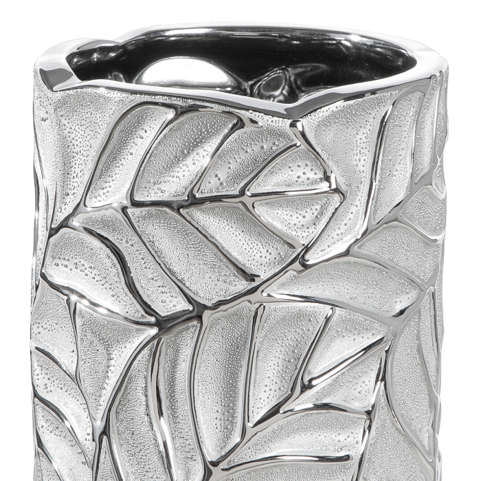 Vaza, cilindrica, "Faggio", motiv cu frunze, ceramica, culoare argintie, PU 3, H 25 cm, A. 11 cm [2]