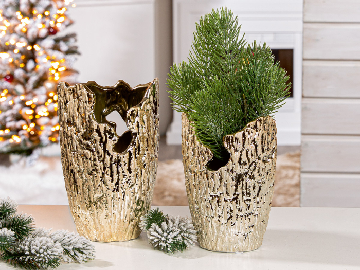 Vaza, conica, "Crepa", Ceramica, aurie, PU 4, H 18,5 cm, A. 13 cm [3]