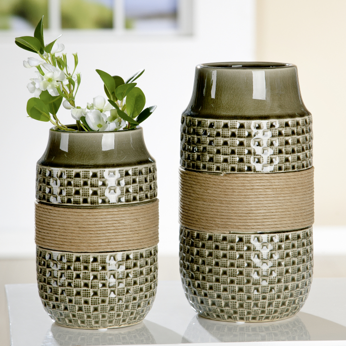 Vaza Corda, ceramica, verde, 13x20,5x13 cm [2]