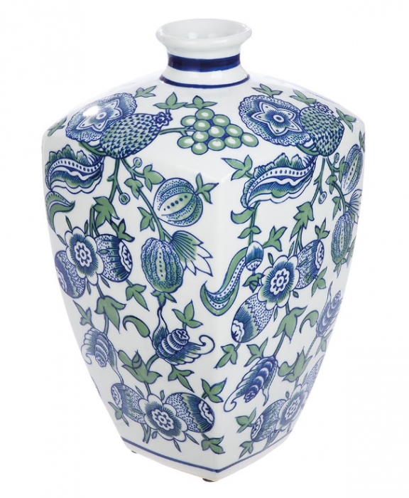 Vaza FAIENCE, ceramica, pictata manual, albastru floral, 31x17,5 cm [2]