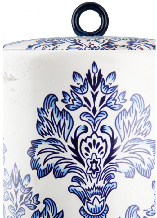 Bol cu capac FAIENCE, ceramica, pictata manual, albastru floral, 20x18 cm [2]