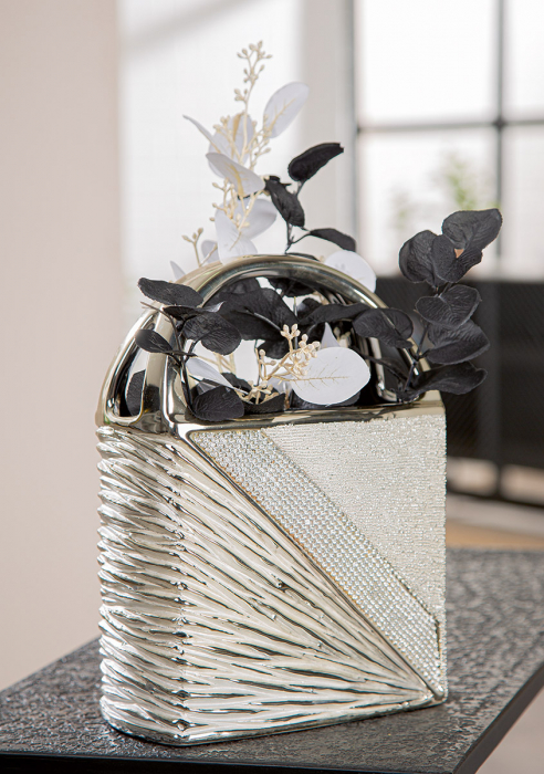 Vază, Geantă de mână, Ceramică, culoarea șampaniei, culoarea argintie, PU 2, L. 12 cm, l. 19 cm, H 26 cm [5]