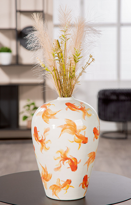 Vaza, Neon, Motiv peste, Ceramica, alba, PU 1, H. 30 cm, D. 20 cm [5]