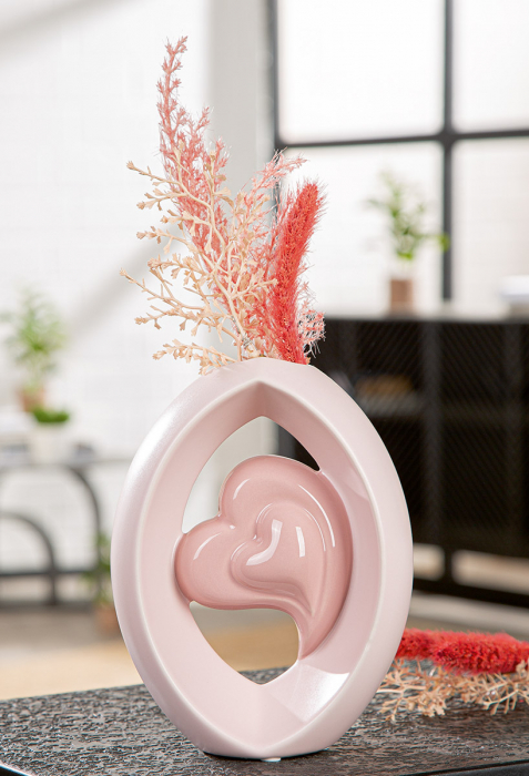 Vază, ovală, "Herz", ceramică, roz, PU 2, L. 8 cm, l. 15 cm, H 20 cm [5]