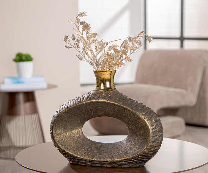 Vază perforată, Ceramică, antracit, auriu, PU 4, L. 8 cm, l. 26 cm, H 21 cm [5]