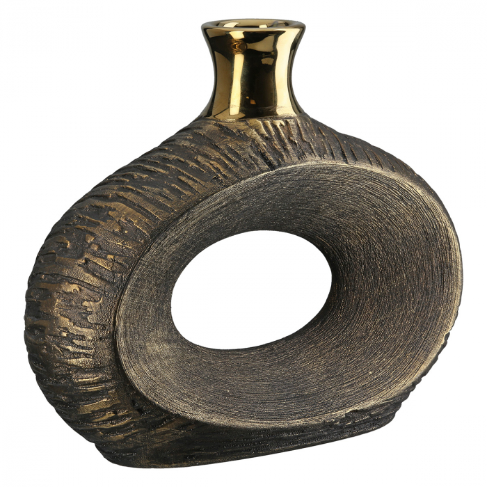 Vază perforată, Ceramică, antracit, auriu, PU 4, L. 8 cm, l. 26 cm, H 21 cm [2]