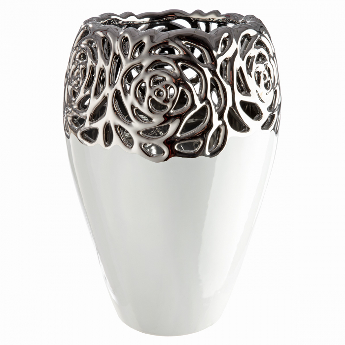 Vaza, trandafir, motiv trandafir, Ceramica, alba, PU 2, H. 23,5 cm, D. 16 cm [2]