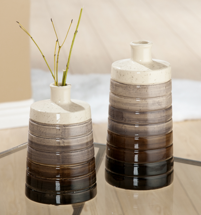 Vaza Volto, ceramica, bej/maro, 13x13x20 cm [2]