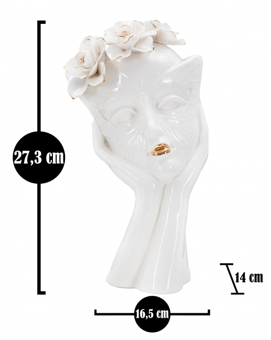 Vaza Woman Mask, Portelan, Alb/Auriu, 27.3x16.5x14 cm [6]