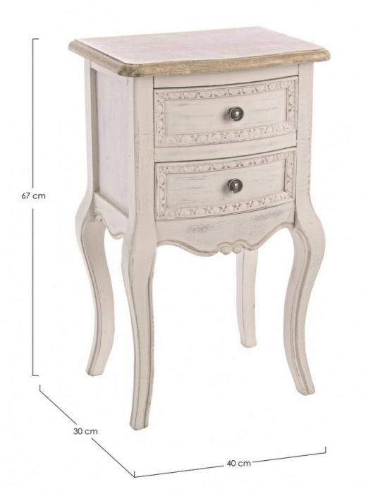 Noptiera cu 2 sertare Clarisse, Lemn, Alb, 40x30x67 cm [2]