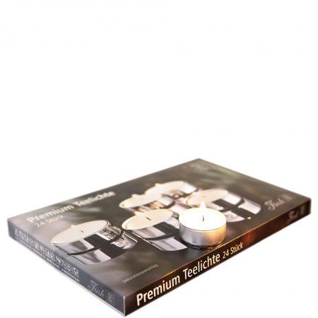 Lumanari - Cutie 24 lumanari T-LIGHT, Parafina, Argintiu/Alb, 1.70x24x16 cm