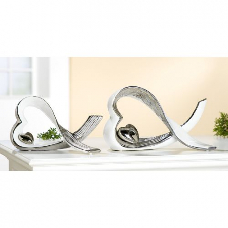 Dragobete - Set 2 figurine Heart, Ceramica, Argintiu/Alb, 9x25x15 cm