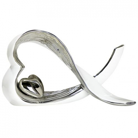 Dragobete - Set 2 figurine Heart, Ceramica, Argintiu/Alb, 12x31.5x18 cm