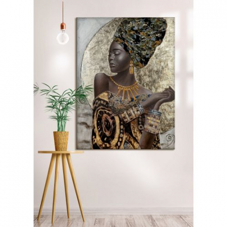 Tablouri - Tablou African Lady, Panza/Lemn, Multicolor, 90x3.6x120 cm