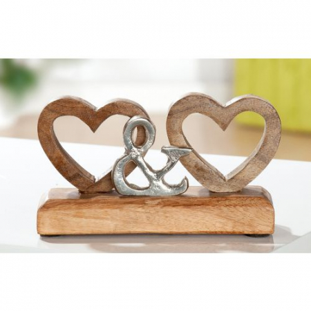SALE % - Decoratiune Double Heart lemn/aluminiu 16x5x8 cm