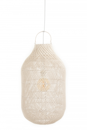 Abajur - Abajur Cylinder, Rattan/Bambus, Alb, 40x40x75 cm