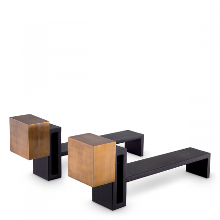 Seminee, focare si accesorii - Accesorii semineu, Andiron (Suport lemne) Chitry set de 2, finisaj din alamă cu aspect vintage, Dims: W. 12 | D. 54 | H. 21.5 (CM)