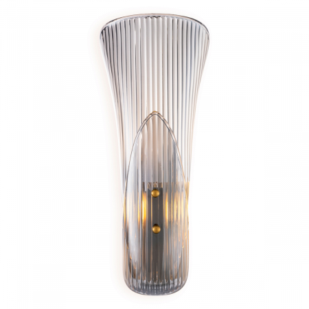 Aplice - Aplică de perete, Amun sticlă fumurie cu finisaj alamă, Dims: L. 16 | W. 15.5 | D. 17.5 | H. 39.5 (CM)