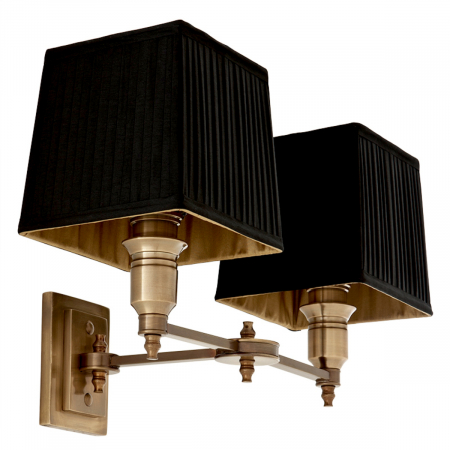 Aplice - Aplică de perete, Lexington Double, finisaj din alamă cu aspect vintage, abajur negru inclus, Dims: W. 40 | D. 23 | H. 27 (CM)