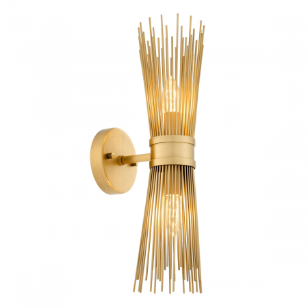 Aplice - Aplică de perete, Romeo Double, finisaj din alamă cu aspect vintage, Dims: W. 12 | D. 19 | H. 47  (CM)