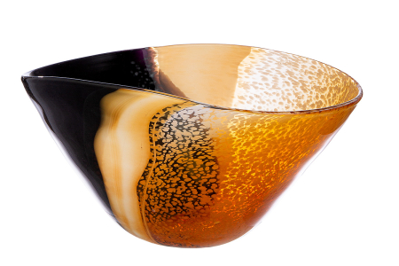 Bucatarie - Arta din sticla, Bol, "Umbras", Sticla, maro, portocaliu, PU 2, L. 22 cm, L. 31 cm, H 15,5 cm