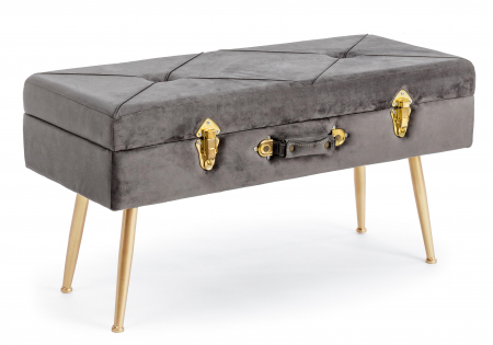 Banchete - Bancheta Polina cu spatiu de depozitare, Otel/Poliester, Gri, 80x34x42 cm