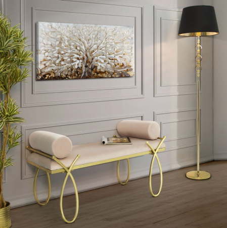 Banchete - Bancheta RIBBON, Metal/Catifea, Roz, 112.5X49X53 cm