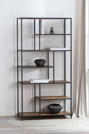 Bufete si dulapuri - Biblioteca Sevilla, Metal, Maro/Negru, 90x180x40 cm